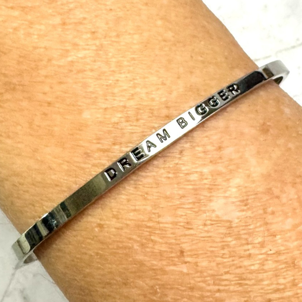 MantraBand DREAM BIGGER Silver Tone Stainless Steel Cuff Bracelet Minimalist